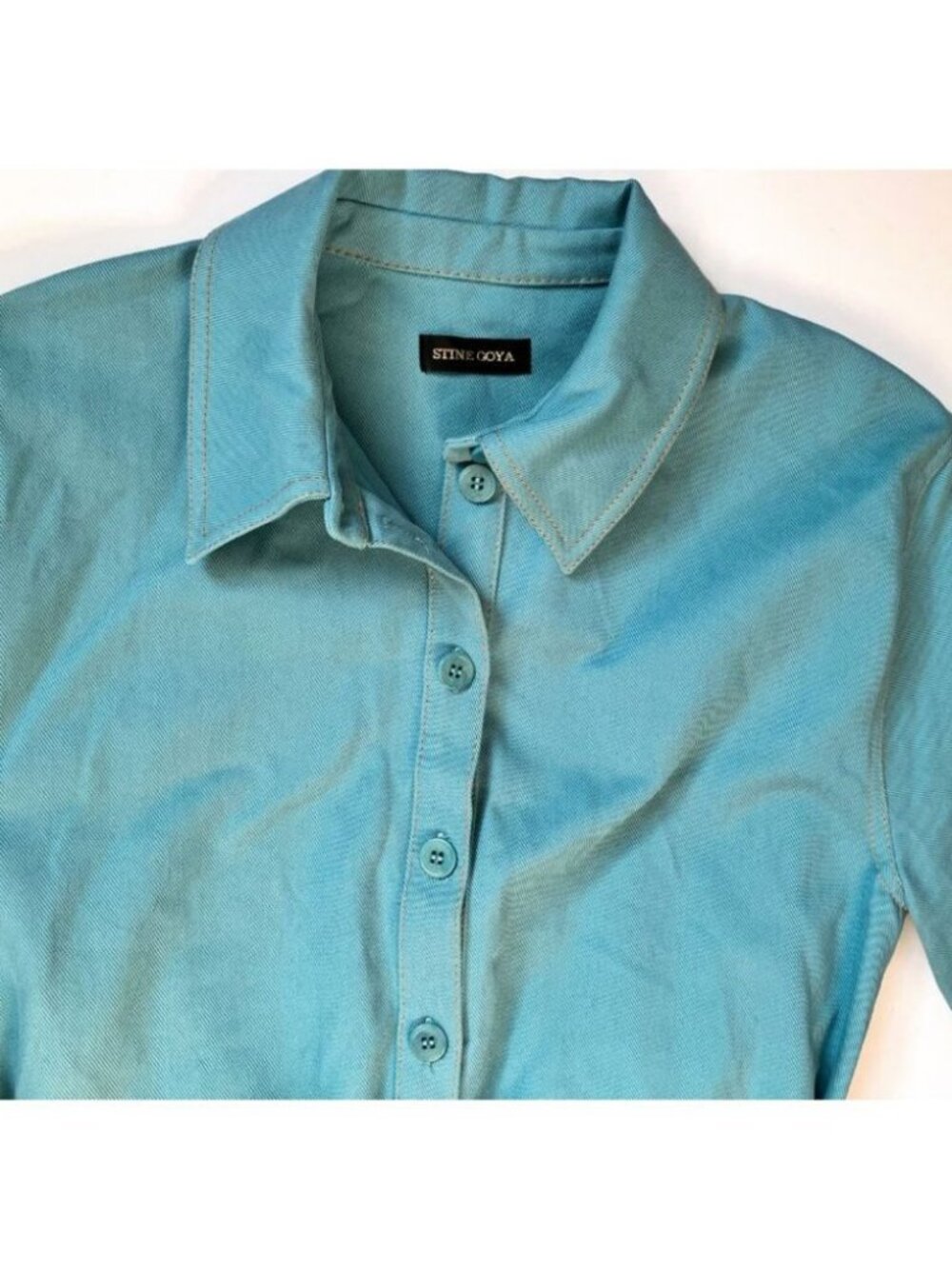 Stine Goya Carli Belted Mini Shirt Dress Turquoise / Size Small - Picture 4 of 5